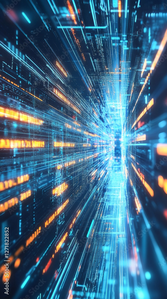 Aufkleber Binary code streams are converging into a bright point of light creating a futuristic tunnel effect