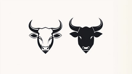Two bull head logos, graphic design, isolated, vector art