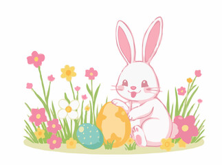 Cute Easter Bunny and Egg Illustration