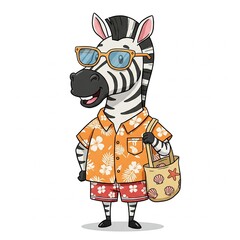 Cool Cartoon Zebra in Hawaiian Shirt and Sunglasses