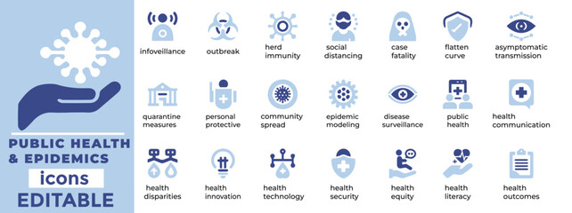 Public Health and Epidemics vector icons are perfect for medical, awareness, and safety designs. High quality and editable