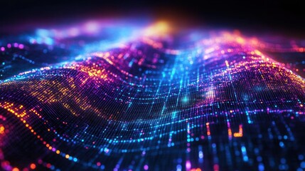 Abstract data flow, night city, digital wave, futuristic landscape