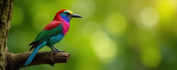 Obraz premium Colorful Indian Roller perched on a thick Gir tree branch , natural beauty, Gir tree, feathers