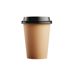 Disposable coffee mug with black lid. Ideal for hot drinks, takeaways and on-the-go, transparent background