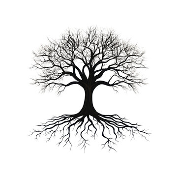 Detailed vector illustration of an ebony tree with a branched network of branches and roots, symbolizing unity, growth and nature
