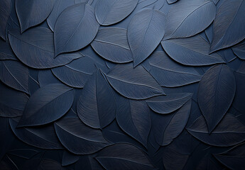 Obraz premium Textured leaves create elegant pattern on dark background, showcasing intricate details and sophisticated design. This evokes sense of calm and nature