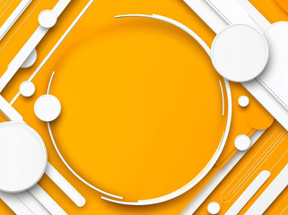 Obraz premium Bright yellow background with white geometric shapes and circles, creating modern and abstract design. Perfect for creative projects and digital art