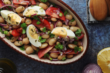 A bowl with Piyaz salad - traditional dish of Turkey