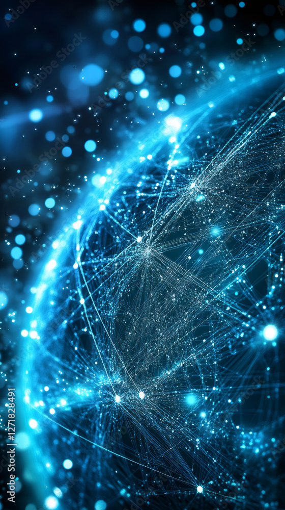 Aufkleber Global network and internet connection of the future enveloping planet Earth, rotating in space