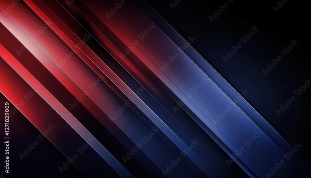 Poster abstract modern red and blue geometric lines with metallic accents, gradient texture and dynamic shapes
