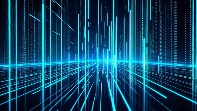 Futuristic digital landscape with glowing blue lines creating a sense of depth and movement
