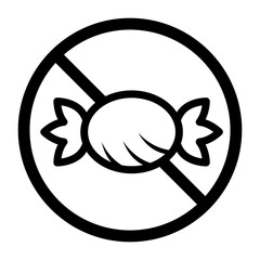 A no-candy icon featuring a wrapped sweet crossed out inside a circle.