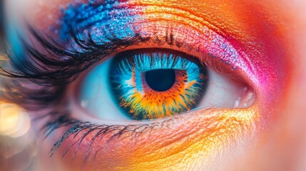 Obraz premium Close-up of human eye with vibrant makeup