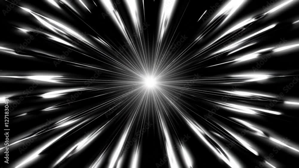 Poster shining star and light rays motion graphics on black screen chroma key alpha channel background