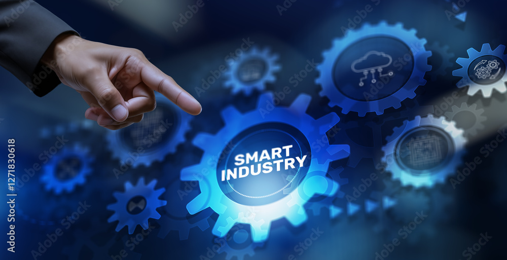 Poster smart industry. smart factory with automation and data exchange