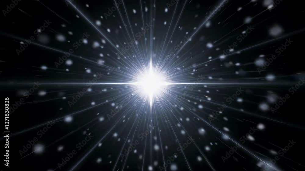 Poster shining star and light rays motion graphics on black screen chroma key alpha channel background