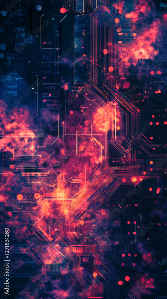 Poster Intricate electronic circuitry mapping digital pathways, representing technological advancement and interconnected computational networks