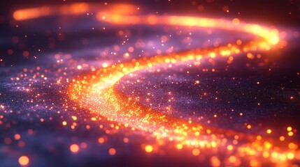 Abstract fiery spiral particles swirling in darkness