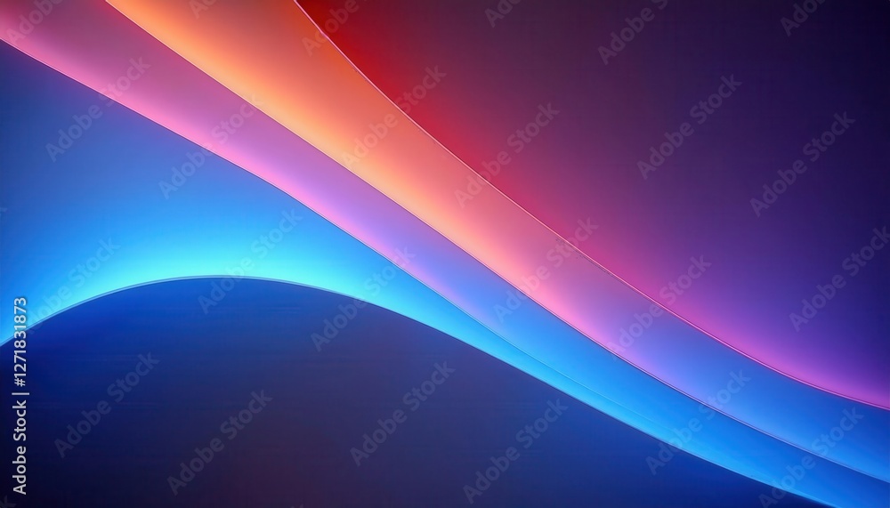 Poster futuristic neon light wave with gradient blue and red glow on dark background, perfect for tech desi