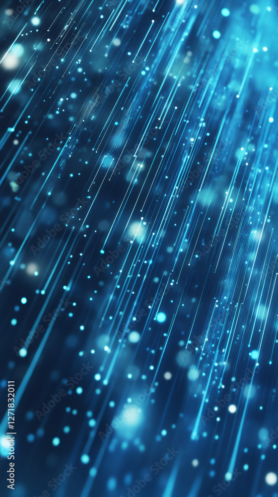 Leinwandbilder streaks of glowing blue particles falling like rain in cyberspace, creating a mesmerizing visual eff