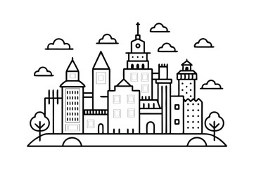 Obraz premium Line art of a city for kids color page doodle art