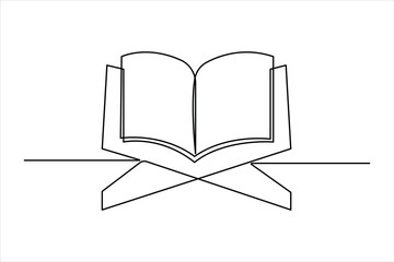 Continuous one line art drawing of open Quran Ramadan concept vector illustration