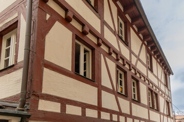NUREMBERG, GERMANY. Quaint half timbered houses with red tile roofs and flower boxes. Nuremberg, Germany