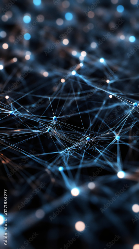 Aufkleber Glowing network nodes interconnecting, revealing digital pathways pulsing with technological complexity and data transmission