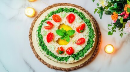 A Culinary Masterpiece: Exquisitely Arranged Vegetable and Grain Dessert