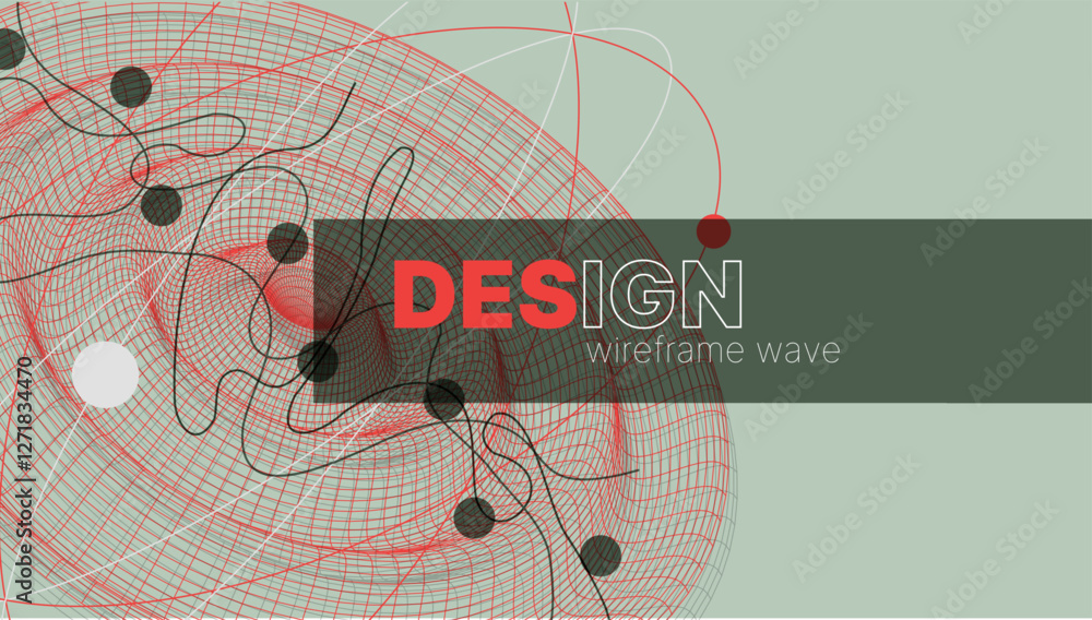 Poster Template for science and technology presentation. Wireframe waves.