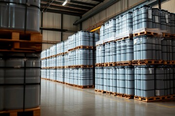 Efficient storage solution showcasing rows of gray plastic containers in an industrial space