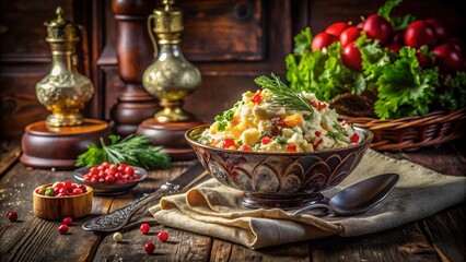 Elegant Festive Russian Salad Still Life Photography