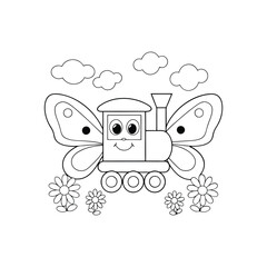 A cheerful butterfly shaped train for a whimsical coloring book