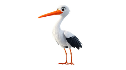 Adorable Cartoon Stork Bird Character Illustration Digital Art Graphic Design Element Perfect for Children's Book Story 