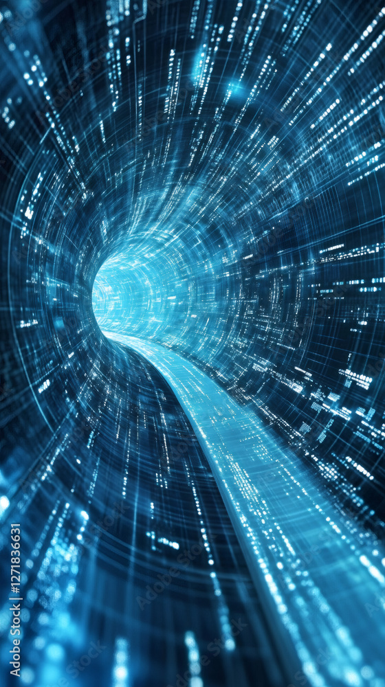 Aufkleber Digital tunnel constructed from binary code, streaming data flow visualizing network connectivity, technological advancement, cybersecurity concept
