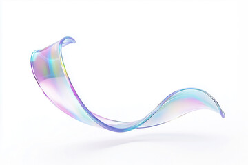 Neon glass wave with an iridescent glow. A sleek abstract curve displayed on a white background. 3D-rendered organic design