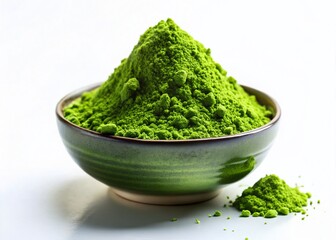 Elegant Green Tea Matcha Powder on White Background -  Premium Stock Photo