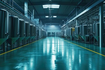 Fototapeta premium Industrial storage room with metal tanks