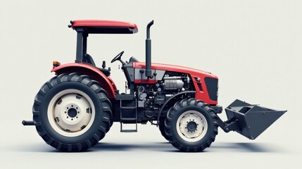 Obraz premium Powerful Agricultural Tractor with Front Loader, Ideal for Farm Work and Heavy Lifting