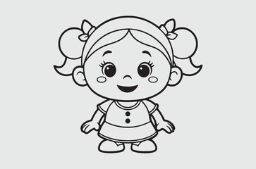 Obraz premium line art baby girl for kids color page doodle art 