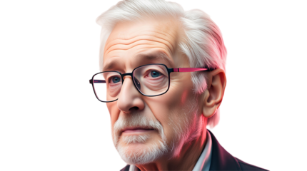Photo of senior man with gray hair and glasses isolated on transparent background