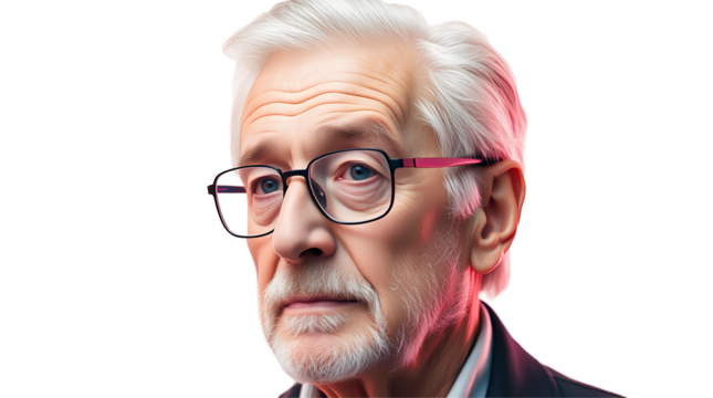 Photo of senior man with gray hair and glasses isolated on transparent background