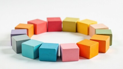 Obraz premium Colorful Wooden Blocks Arranged in a Circle Forming a Spectrum of Hues