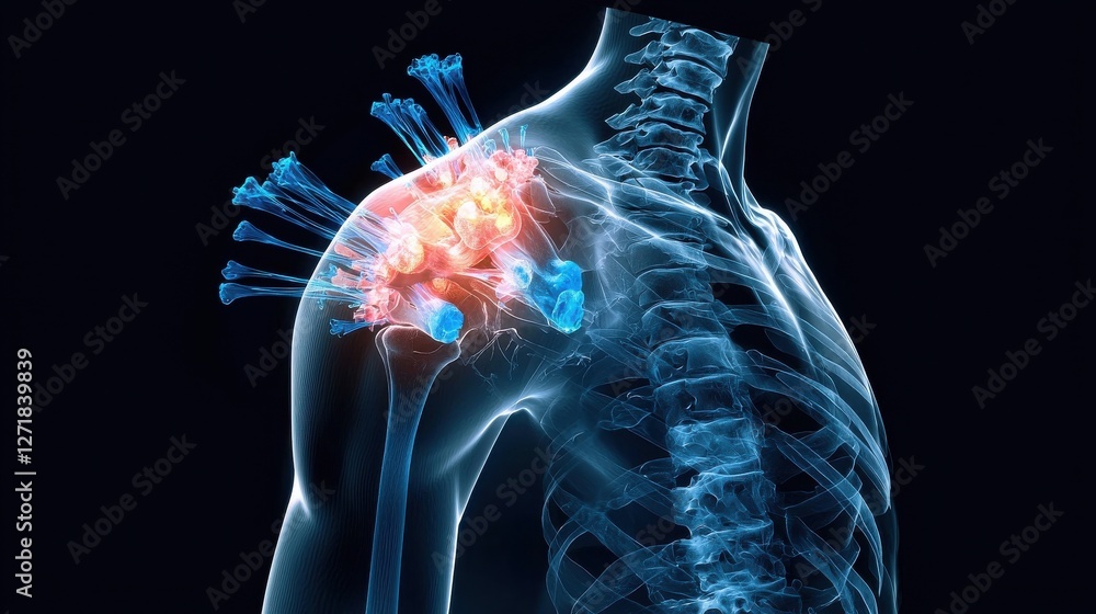 Poster a skeleton with a red and blue color scheme