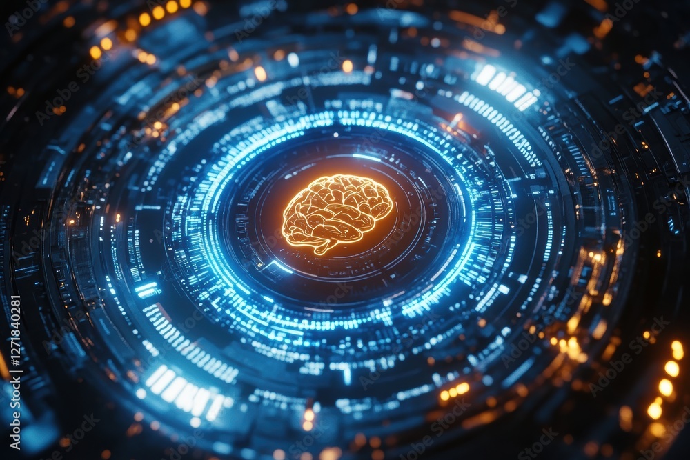 Poster Artificial intelligence processing data in futuristic electronic circuitry with glowing brain