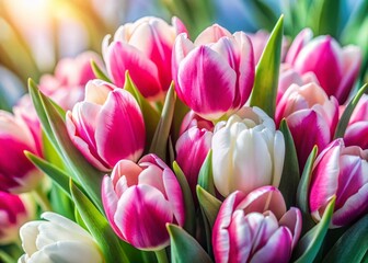 Obraz premium Elegant Pink and White Tulip Bouquet - High-Resolution Stock Photo