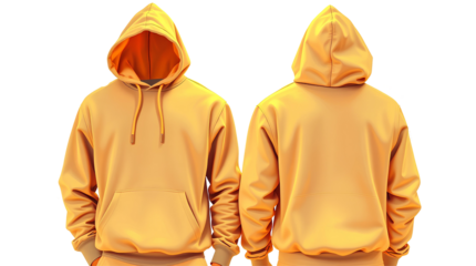 Photo of two stylish beige hoodies side by side isolated on transparent background