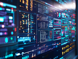 Energy storage grid sustainability. A detailed image of a control room with operators at work.