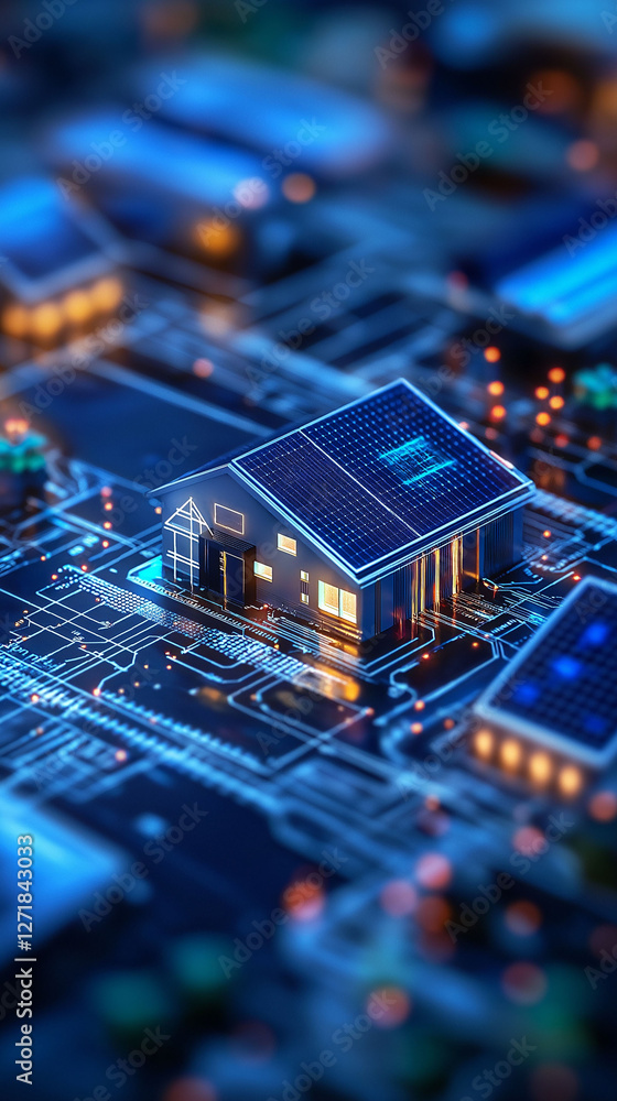 Poster energy storage grid sustainability. a detailed image of a smart grid showcasing integration of distr