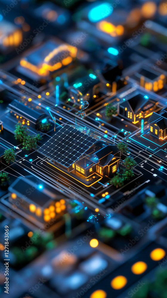 Poster energy storage grid sustainability. a detailed image of a smart grid integrating distributed energy 